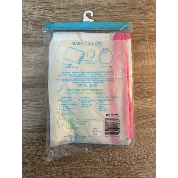 Vintage Terry Products Baby Gift Set Towel Washcloth‎ Drool Bib PInk White Cats - Picture 4 of 4